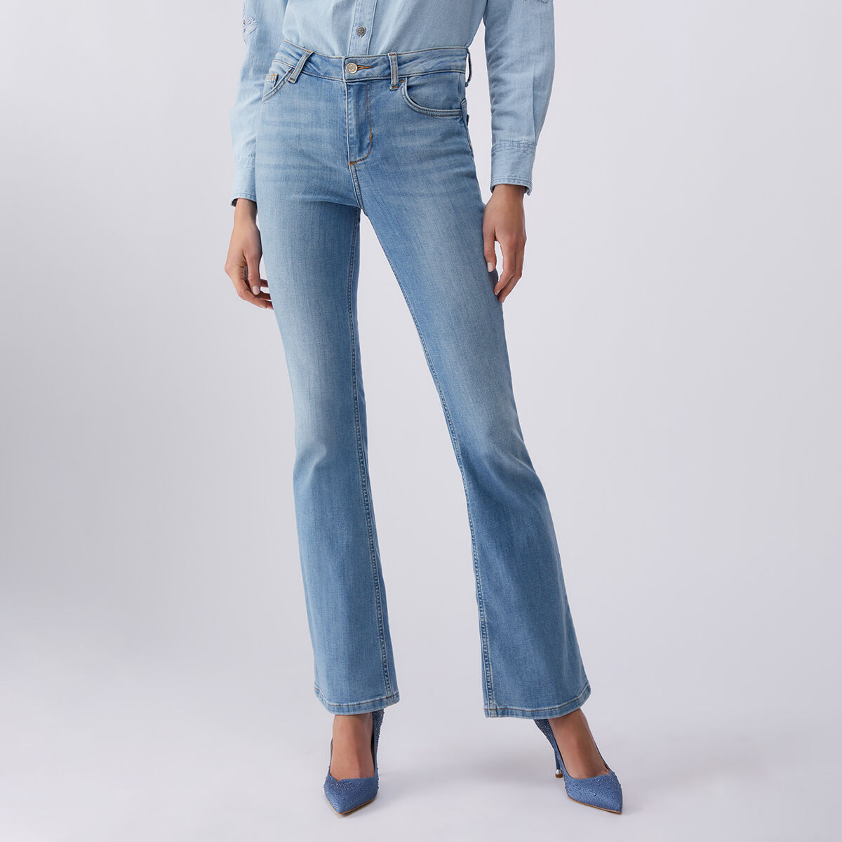 Jean évasé à taille haute denim, LIU JO