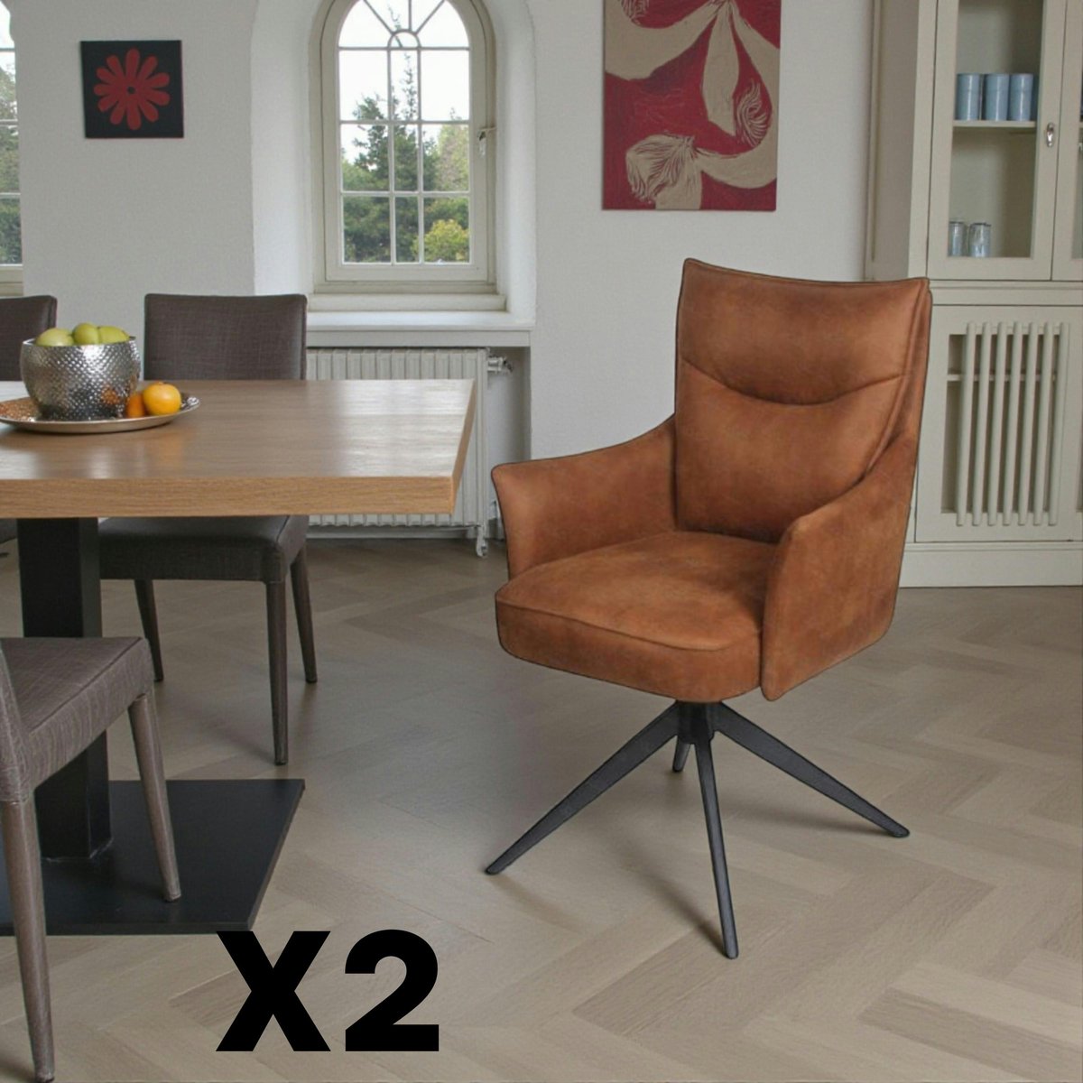 Fauteuil de table pivotant (lot de 2) LOMBARDIE marron, PIER IMPORT