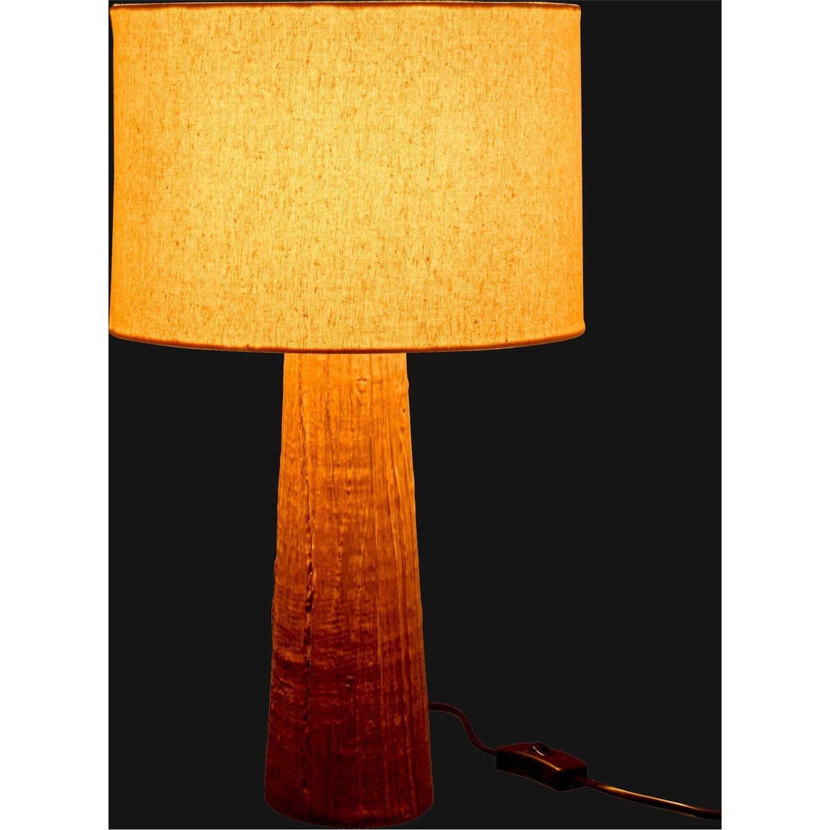 Lampe de table en poterie marron foncé et abat jour beige, RECOLLECTION