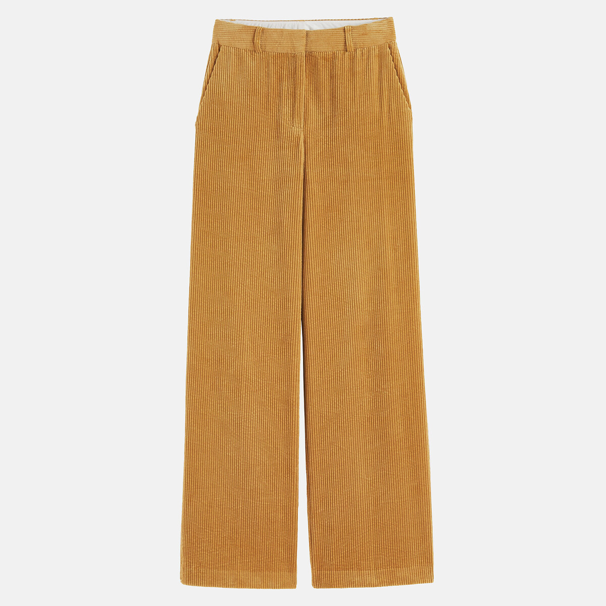 Pantalon large, taille haute, en velours côtelé beige, LA REDOUTE COLLECTIONS