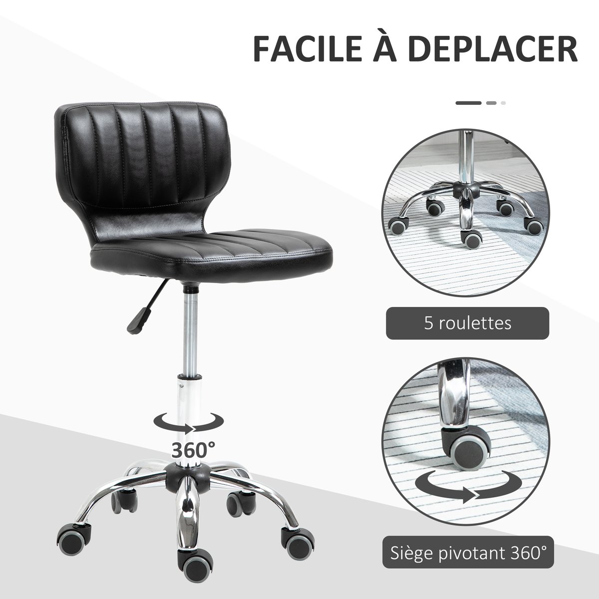 Tabouret de salon Acier Noir noir, métal chromé, HOMCOM