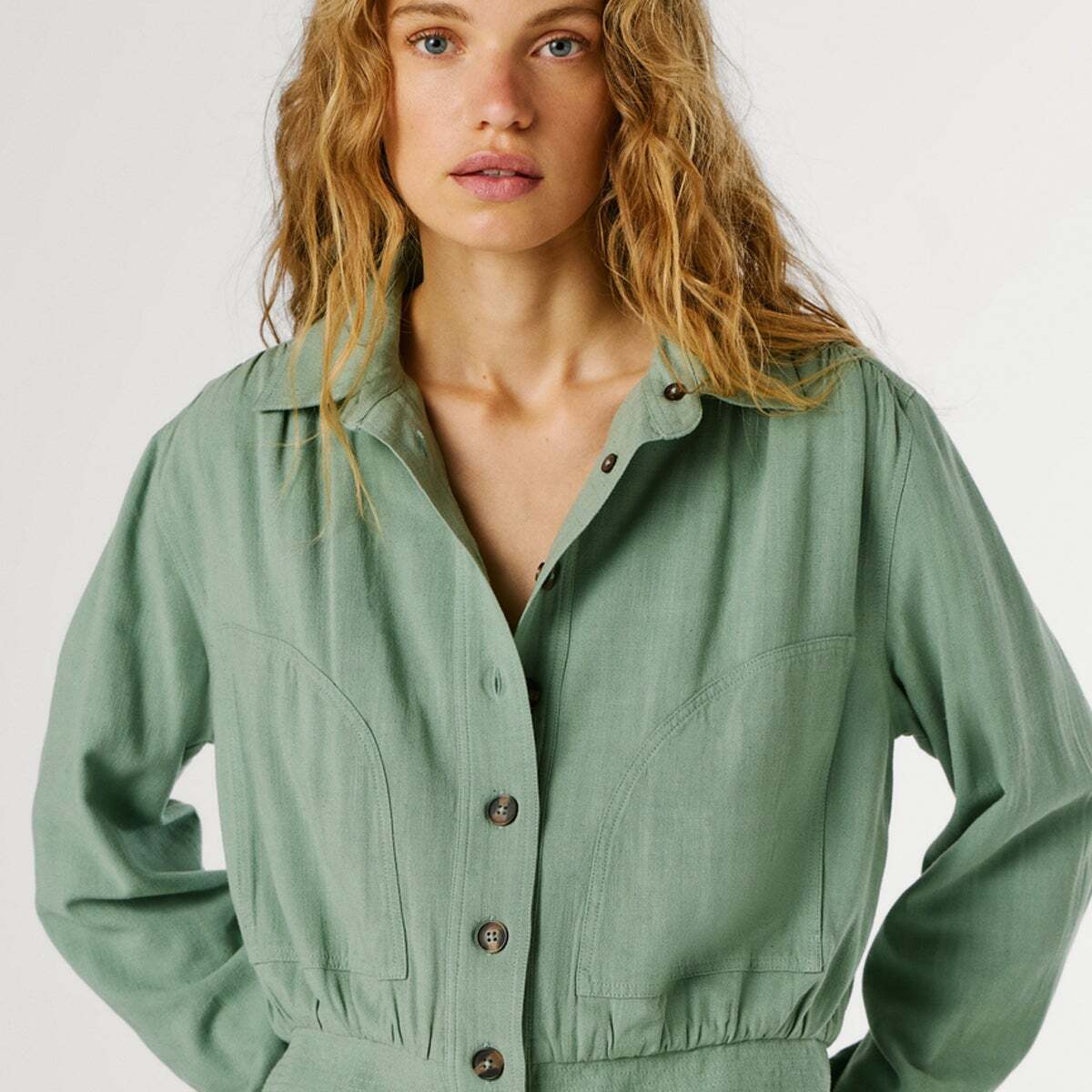 Veste Bomber À Col Chemise vert de blanc de javel, PEPE JEANS