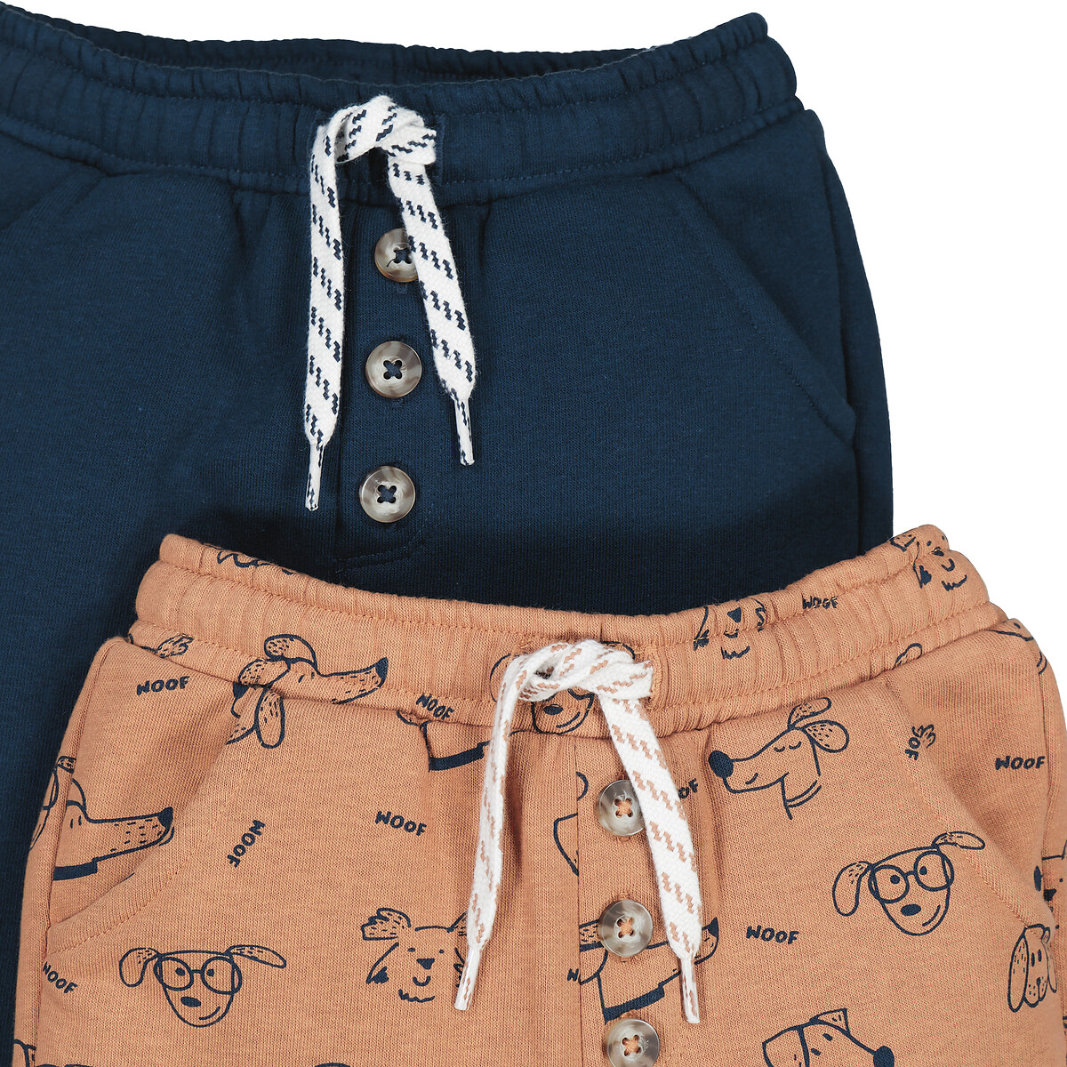 Pack of 2 Joggers in Cotton Mix navy blue/camel, LA REDOUTE COLLECTIONS
