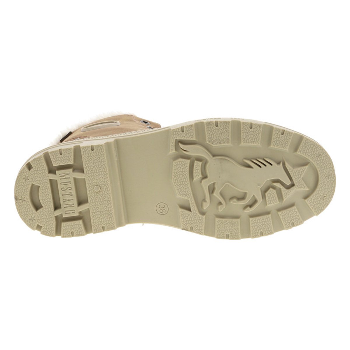 Bottines cognac à talon décroché bas avec des lacets plats et un zip cognac, MUSTANG