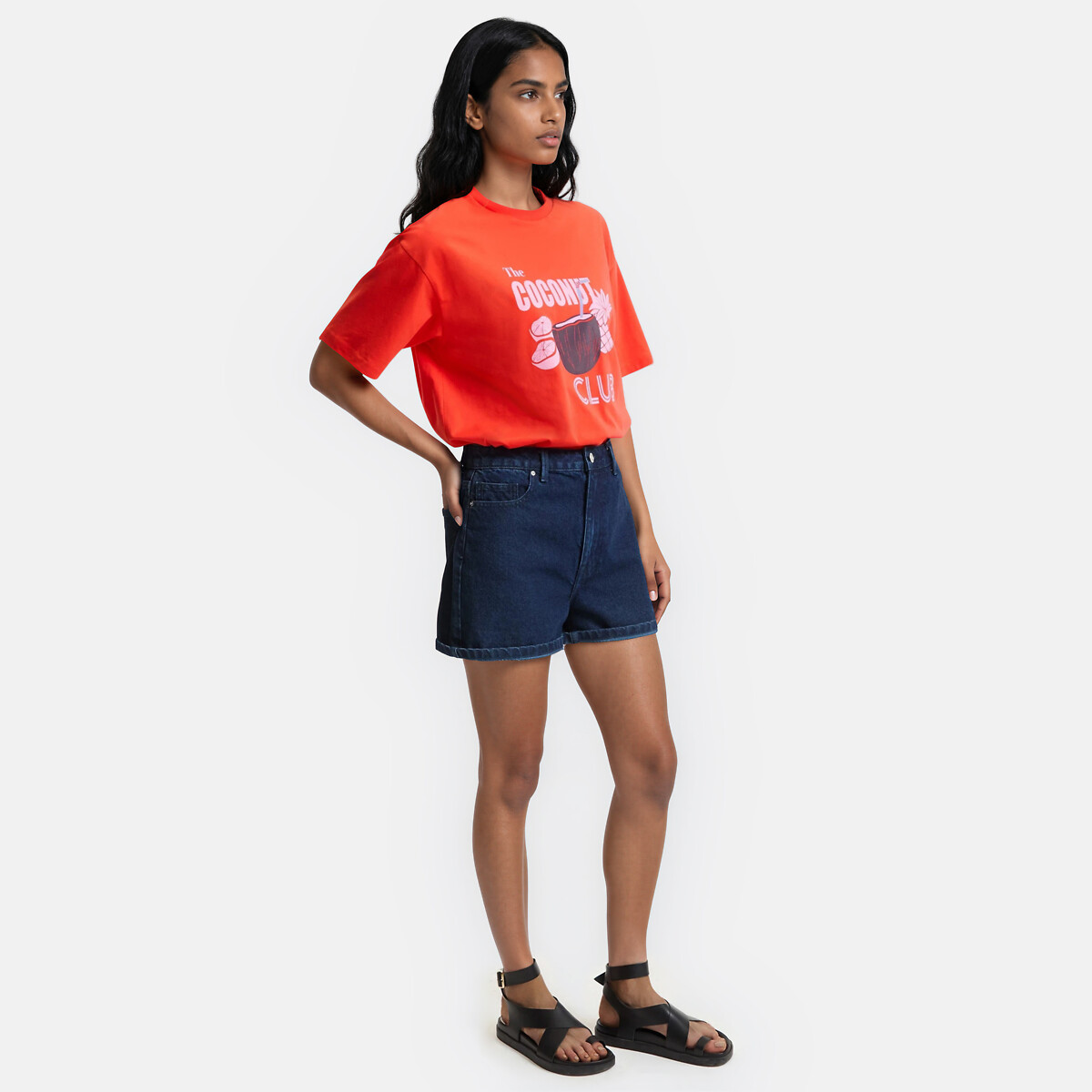 T-shirt col rond manches courtes imprimé rose, LA REDOUTE COLLECTIONS