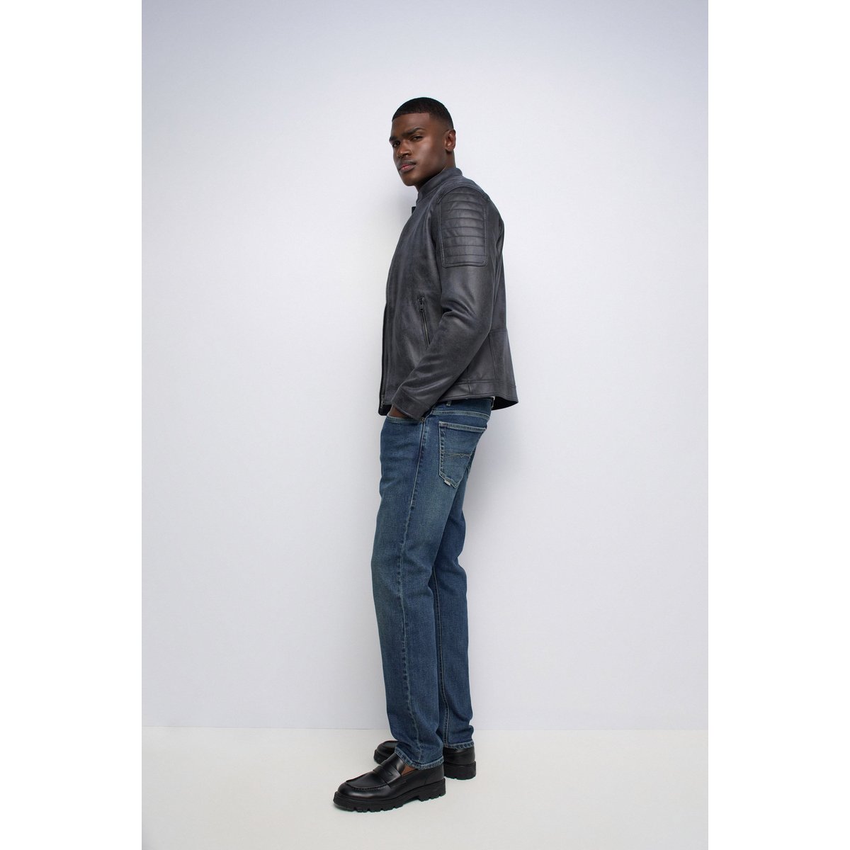 BLOUSON BIKER EFFET CUIR marron, SALSA JEANS
