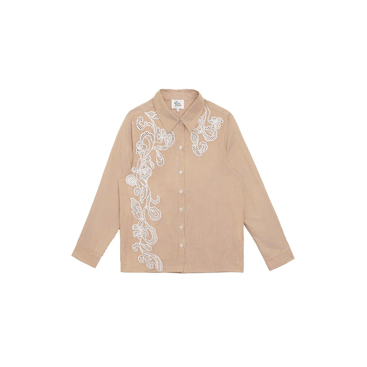 Chemisier manches longues col chemise imprimé à rayures CLEMA 15-ecru/camel, LA PETITE ETOILE