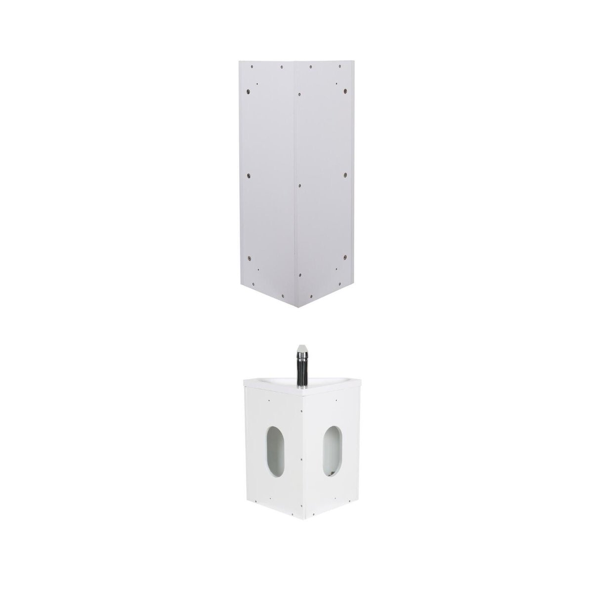 Ensemble lave-mains angle suspendu avec robinet et armoire d'angle SKINO blanc brillant, MOB IN