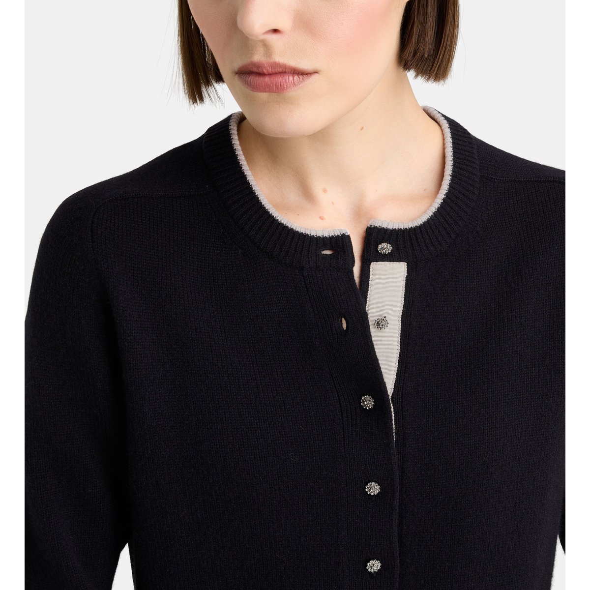 Cardigan droit zali boutons bijoux cachemire noir, GALERIES LAFAYETTE