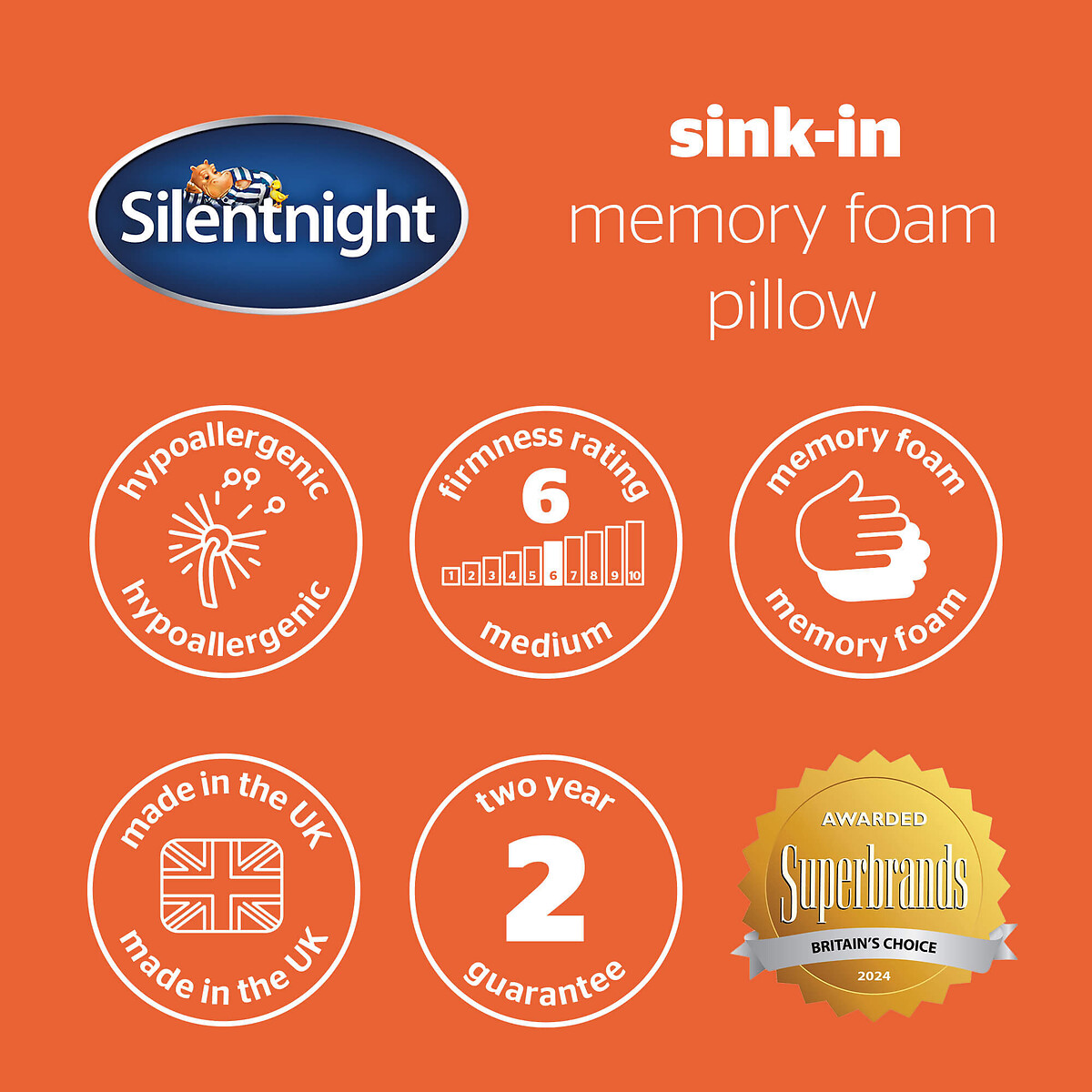 Sink-In Memory Foam Pillow - 2 Pack white, SILENTNIGHT