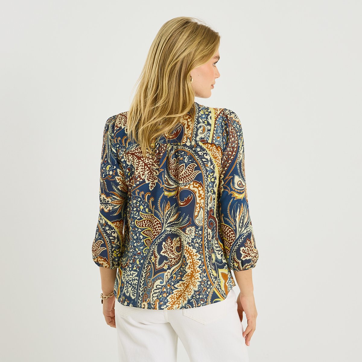 Blouse col V imprimé paisley bleu, GRAIN DE MALICE