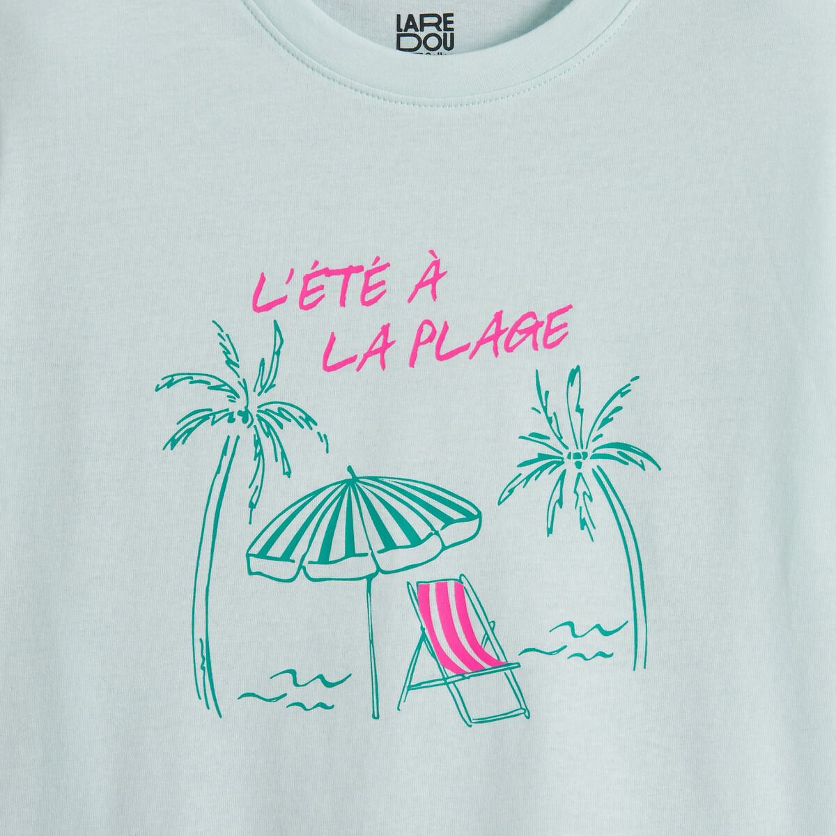 T-shirt col rond, motif plage et message imprimés vert d'eau, LA REDOUTE COLLECTIONS
