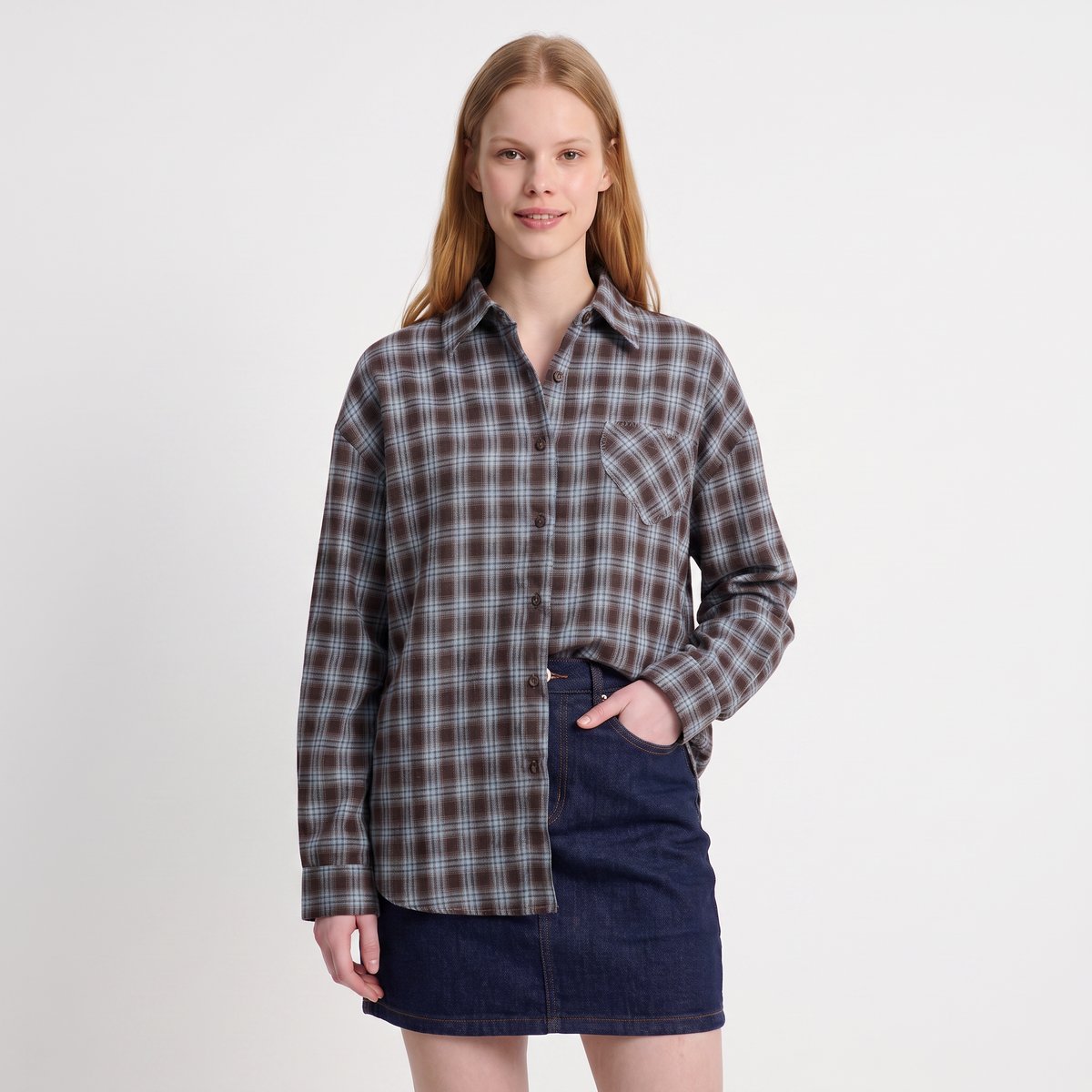 Chemise femme carreaux poche poitrine col classique ELAURA brown, ARTLOVE