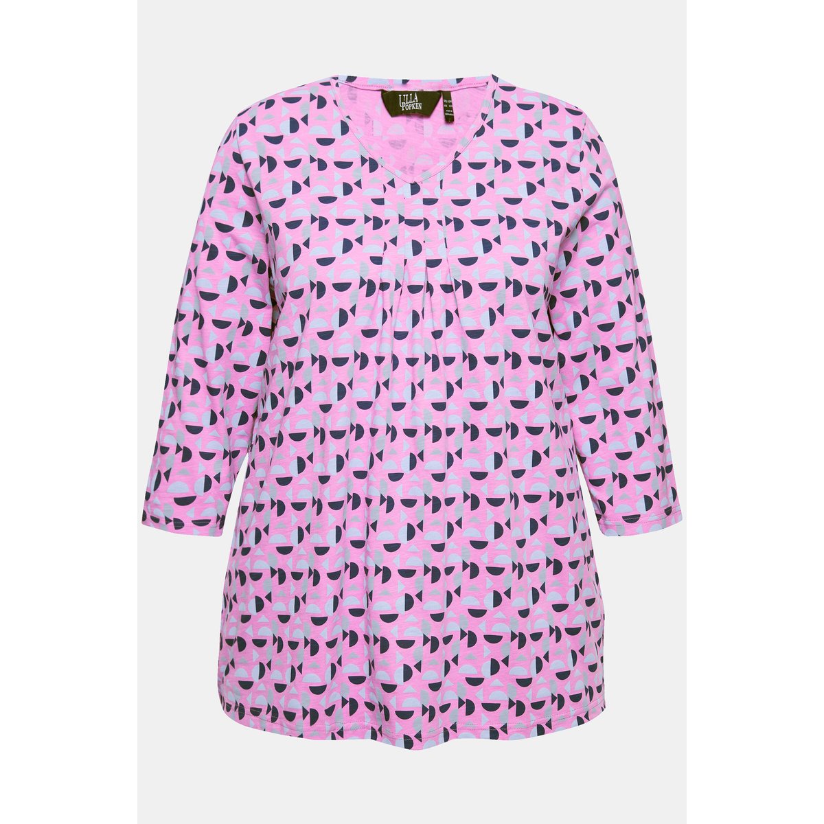 T-shirt avec plis fantaisie. Col en V et améthyste, ULLA POPKEN