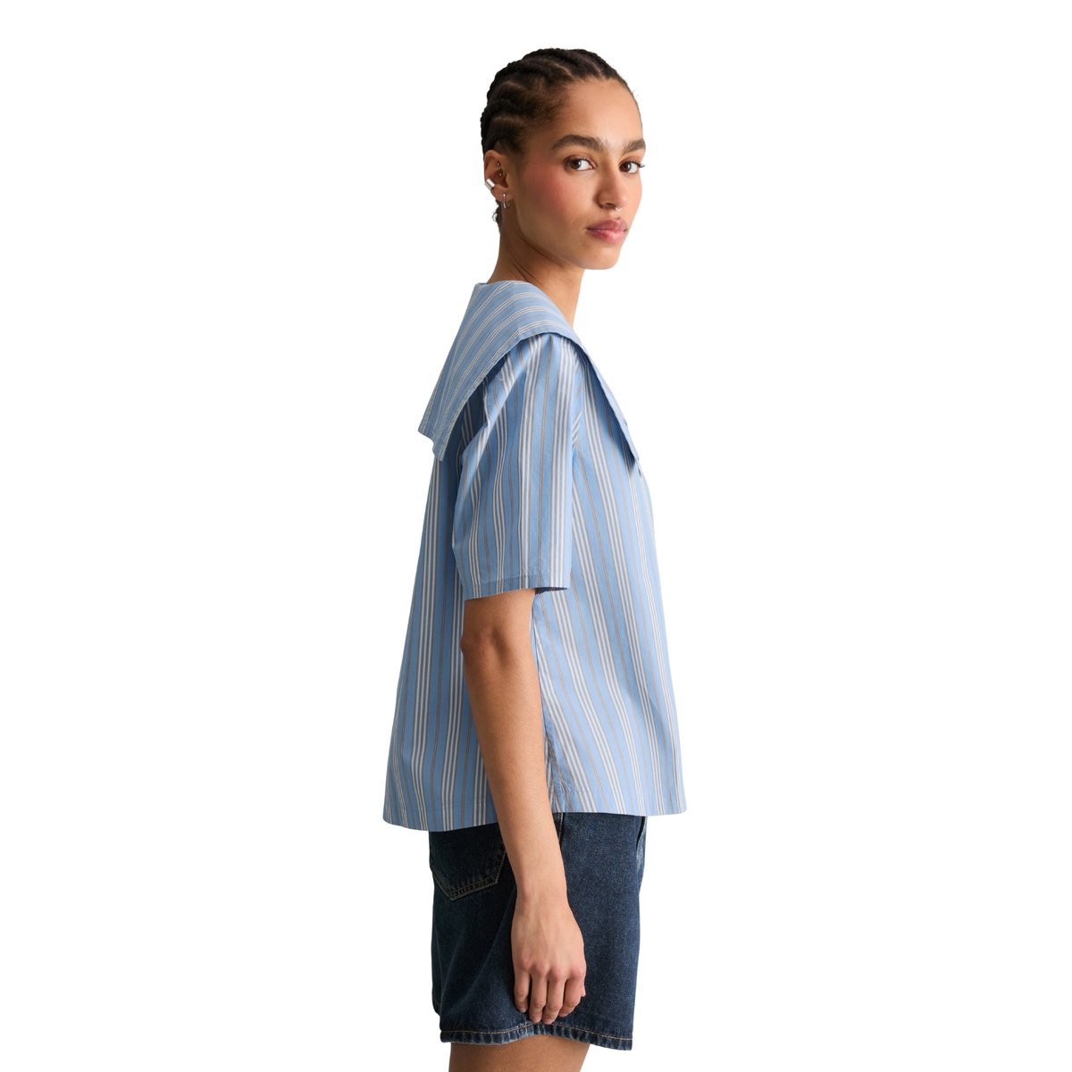 Blouse de marin rayée relaxed en popeline Papertouch bleu, MARC O’POLO DENIM