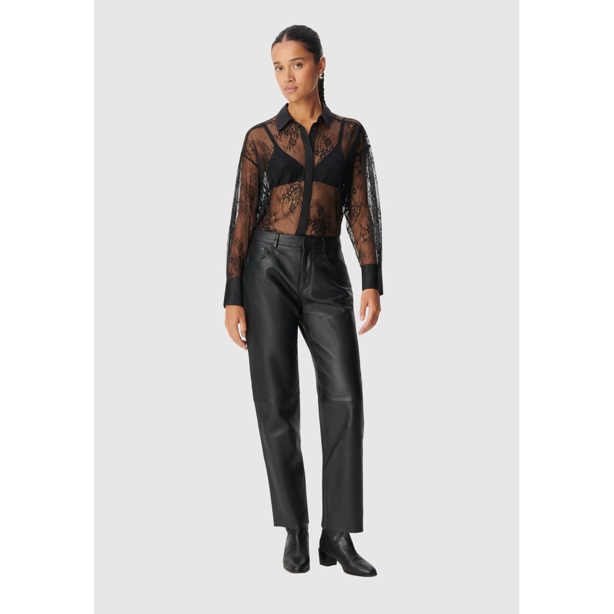Chemise dentelle col satiné noir, IKKS