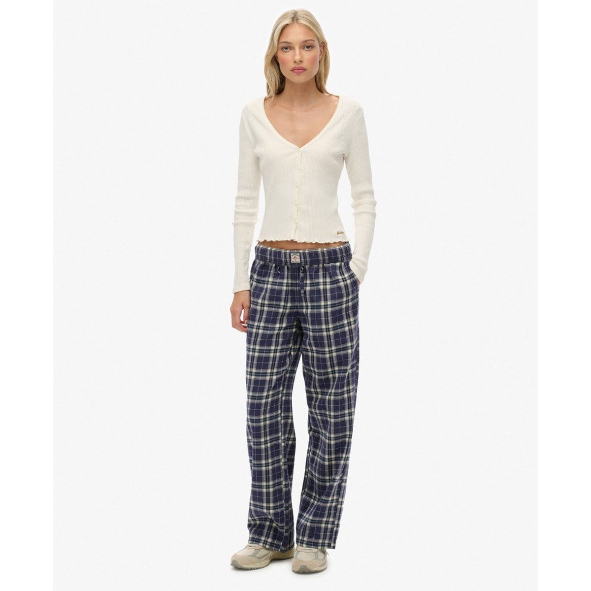 Pantalon à carreaux en coton avec élastique bleu marine à carreaux, SUPERDRY