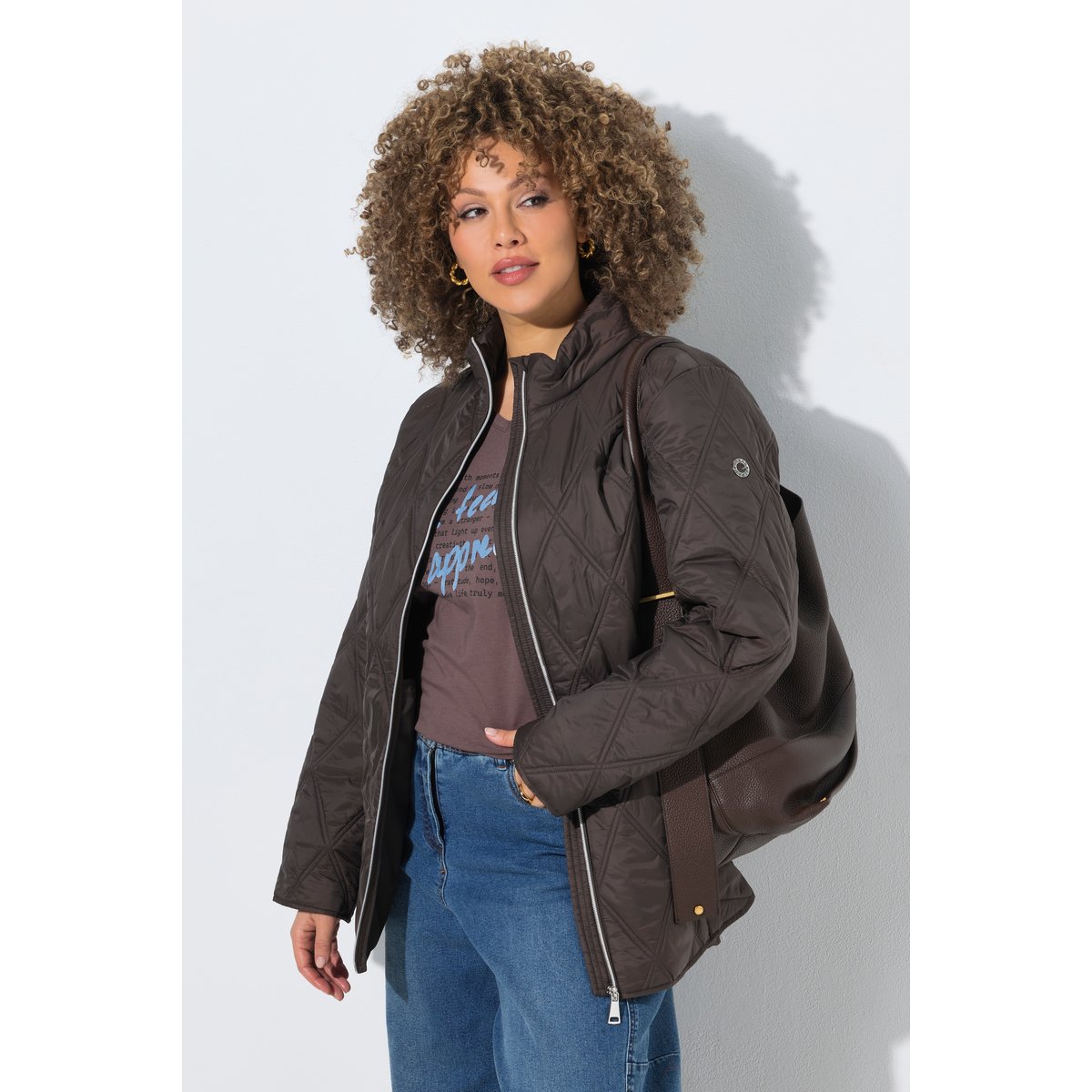 Veste matelassée HYPRAR avec col montant chocolat noir, ULLA POPKEN