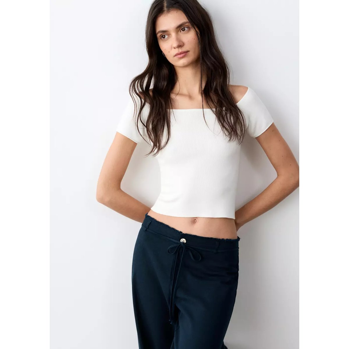 Pantalon droit détails effilochés bleu marine, MANGO TEEN