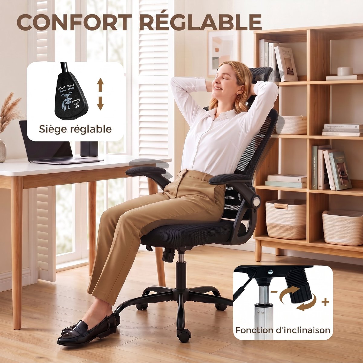 Chaise de bureau Maille (100 % polyester) noir, HOMCOM
