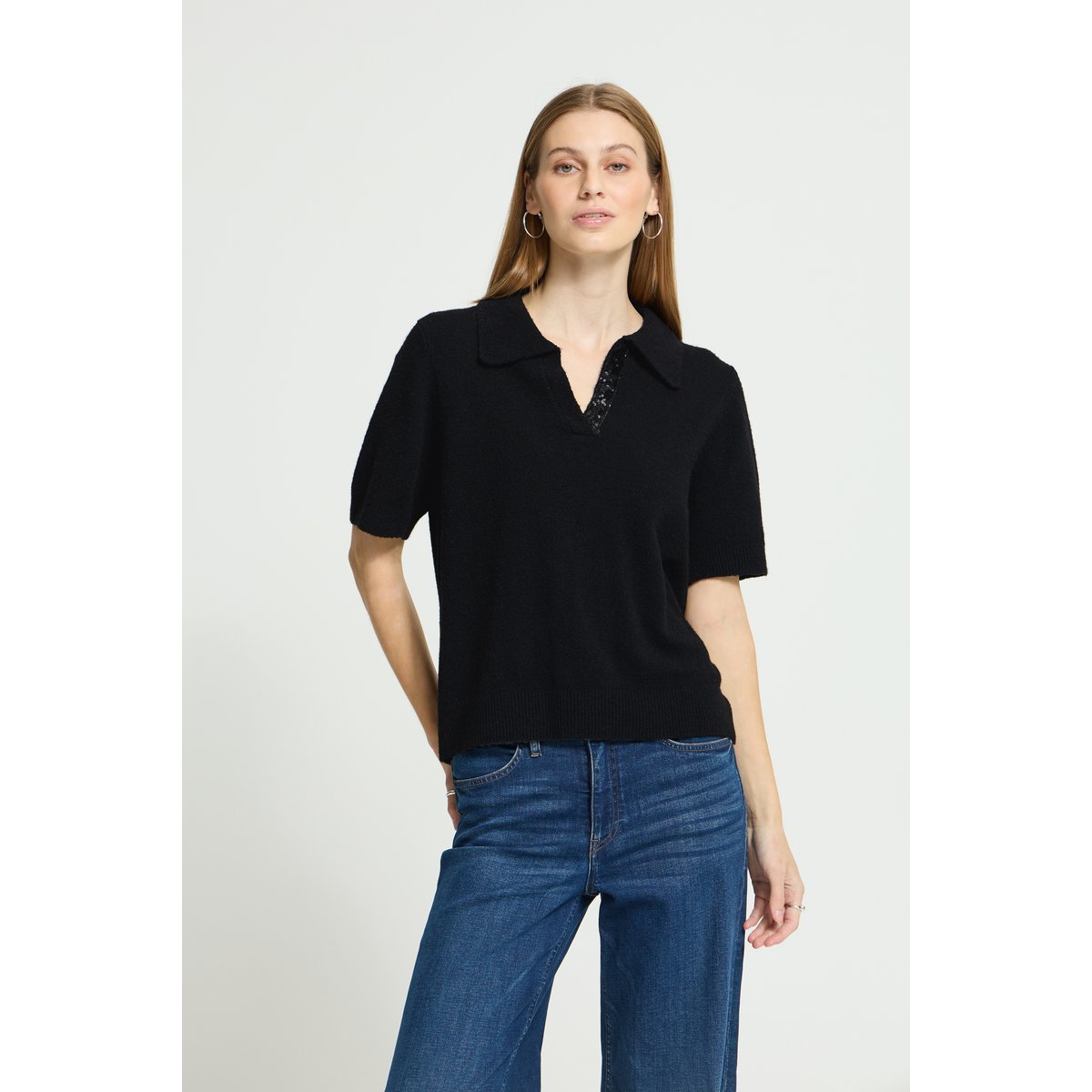 Pull en maille manches longues noir black, ICHI