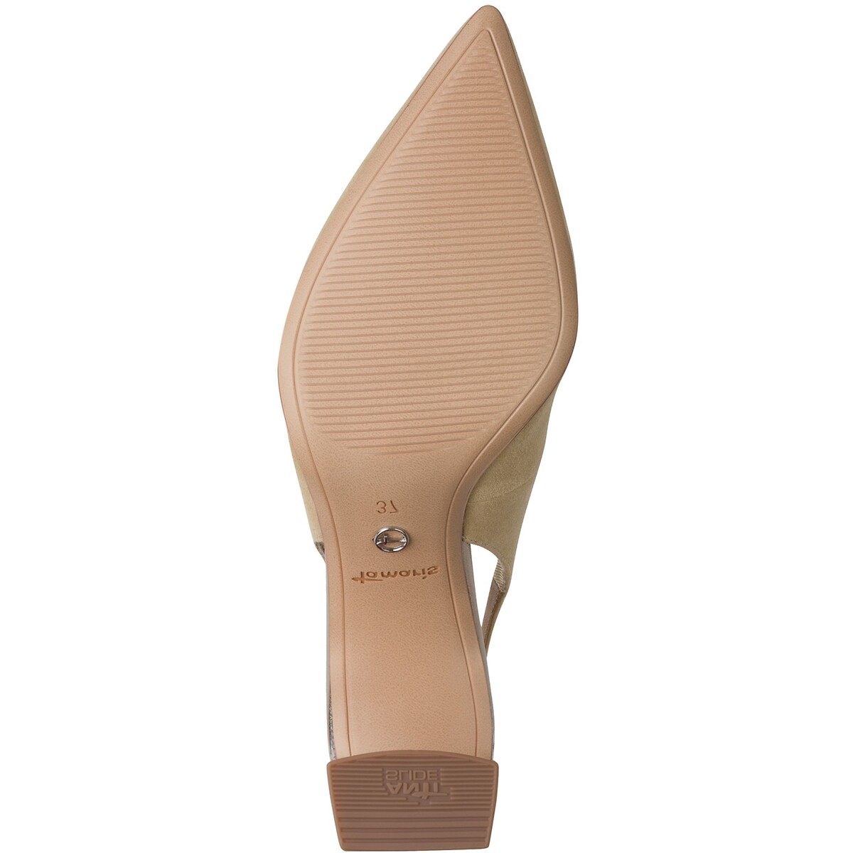 Décolleté a punta slingback in pelle tan, TAMARIS