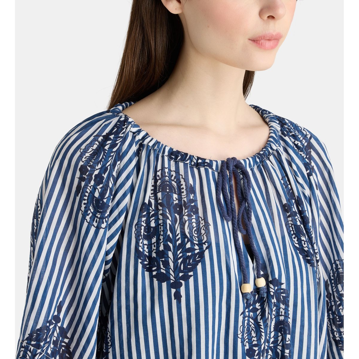 Robe tunique longue rayée pilar en coton bio bleu, GALERIES LAFAYETTE