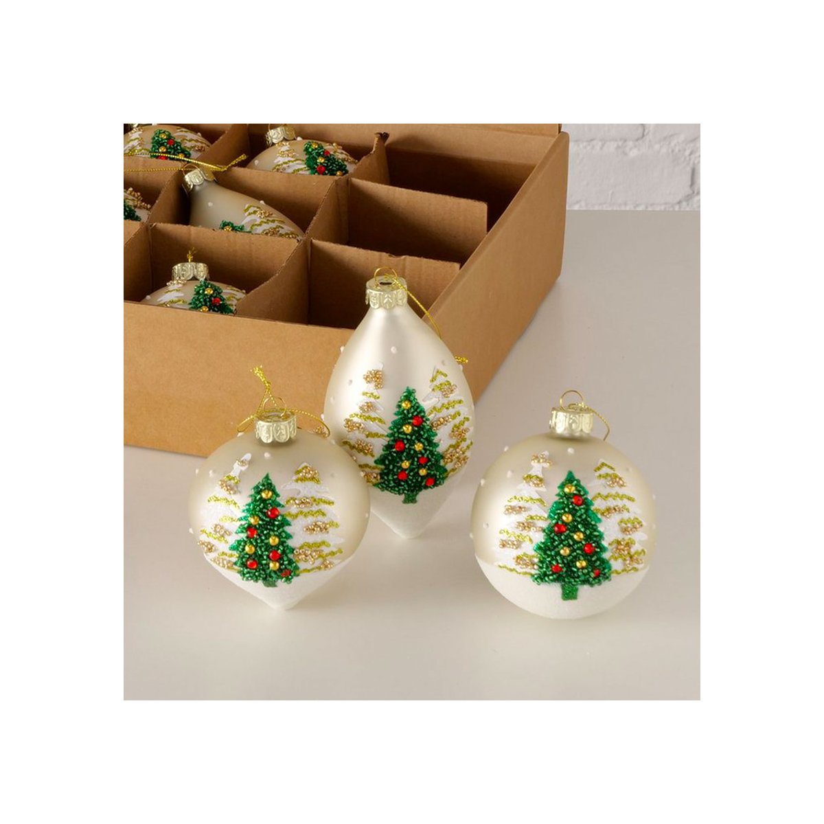 Set de 3 boules de Noël décorées à la main 8x8x8cm multicolore, WADIGA