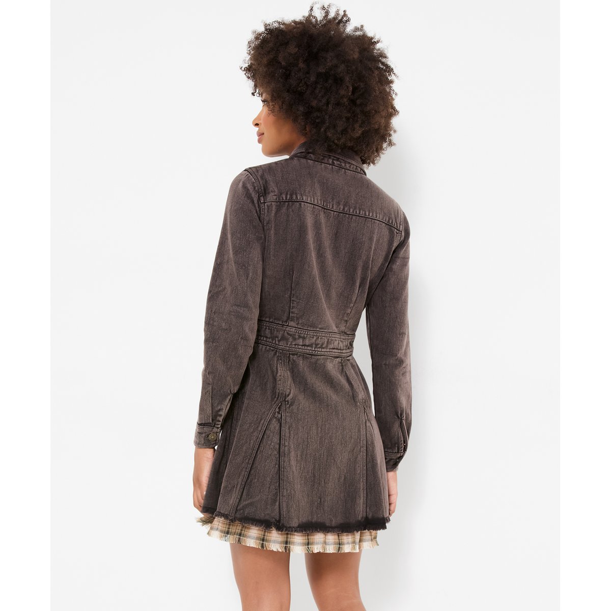 Robe Courte en Jean à Carreaux Superposée Chrissie gris, JOE BROWNS