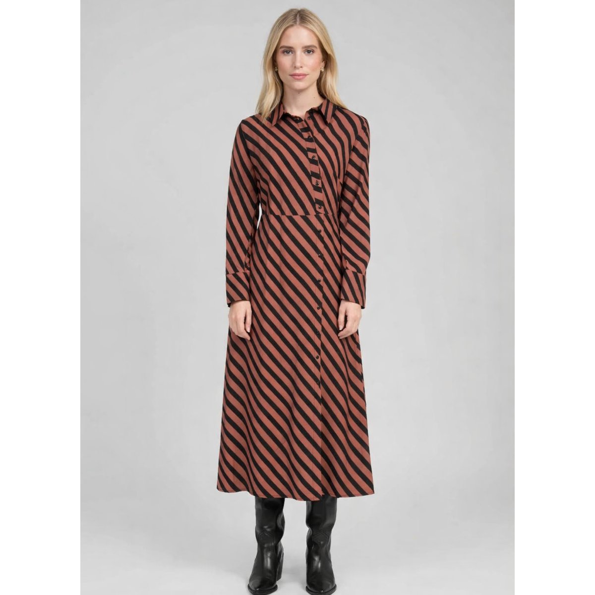 Robe Longue MATARA stipe chocolat, AN'GE