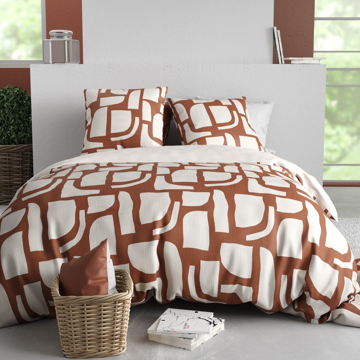 Parure housse de couette en coton imprimée, Oumy terracotta, C DESIGN HOME TEXTILE
