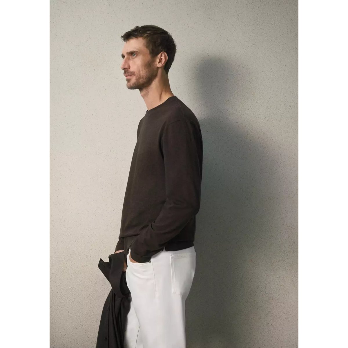 T-shirt coton mélangé cachemire regular fit marron, MANGO MAN