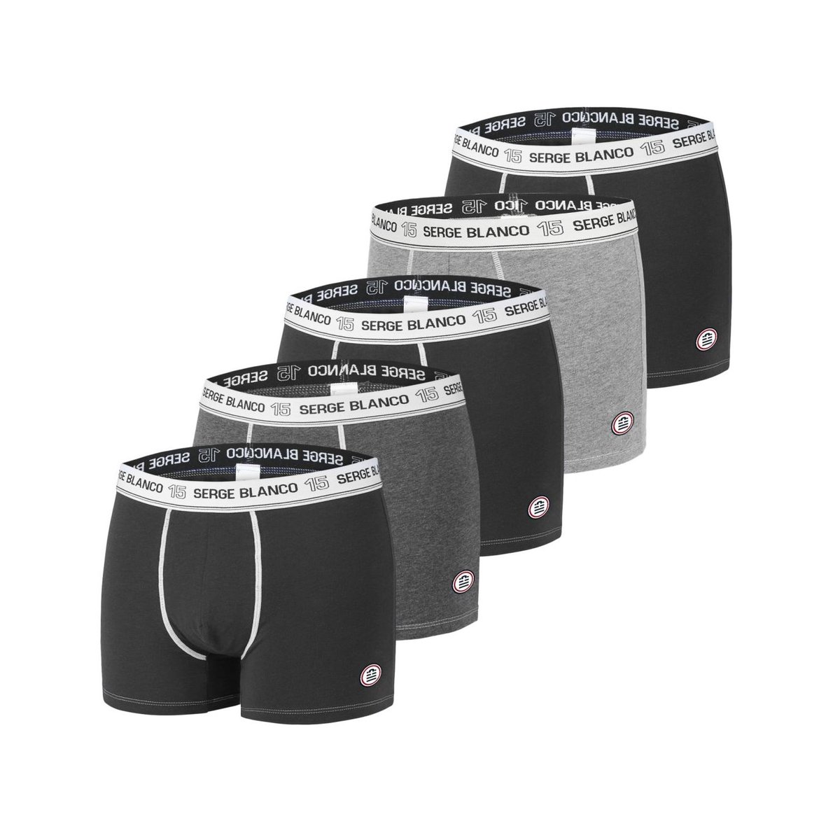 Lot De 5 Boxers Coton Class' Uni gris/grisfoncé/noir, SERGE BLANCO