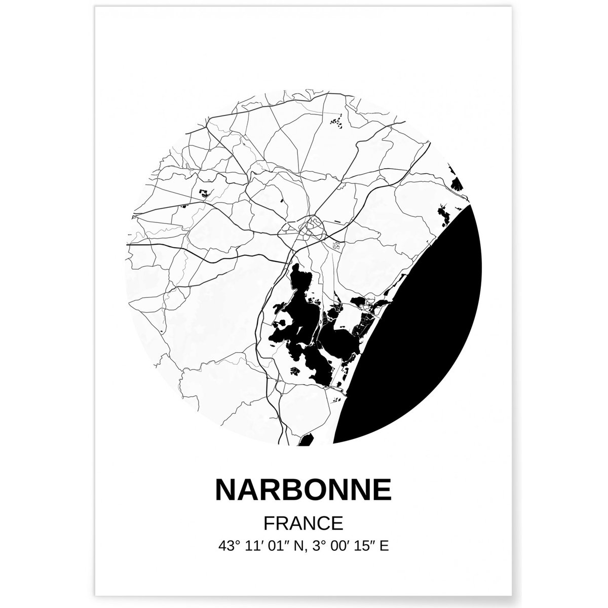 Affiche Carte Narbonne blanc, L'AFFICHERIE