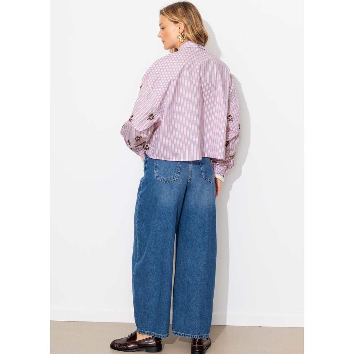 Chemise rayée perlée rayé rose, PROMOD