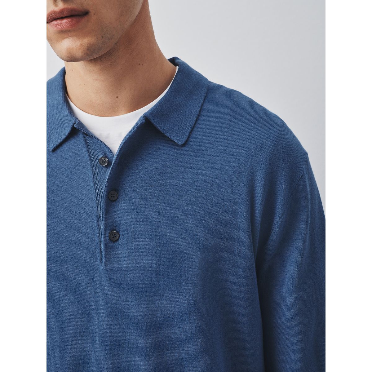 Polo en maille à manches longues bleu moyen, NEXT