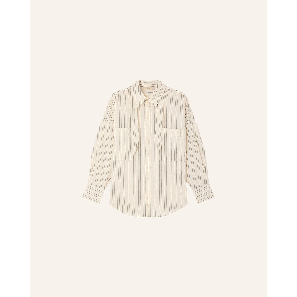 Cecily Striped Pussy-Bow Collar Shirt ecru striped, SESSUN