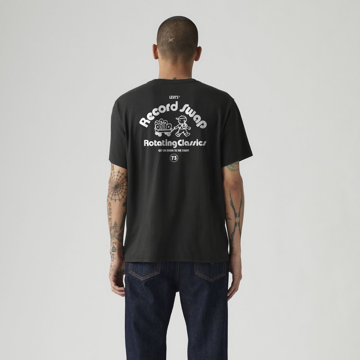 T-shirt coupe ample noir - levis record swap jet black body white logo, LEVI'S
