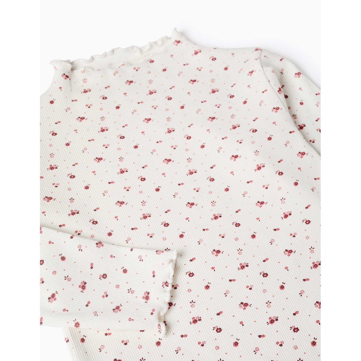 T-shirt à manches longues côtelé avec motif floral blanc, ZIPPY