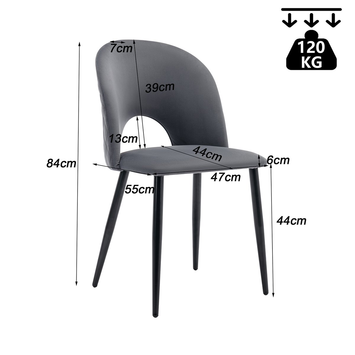 Lot de 6 chaises de salle à manger style industriel en velours, BANZEL gris, MEUBLES COSY
