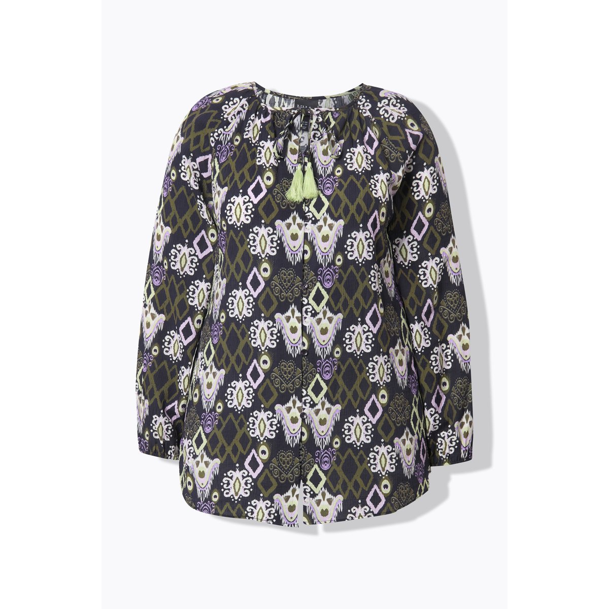 Blouse à décolleté rond et manches longues. marine, ULLA POPKEN