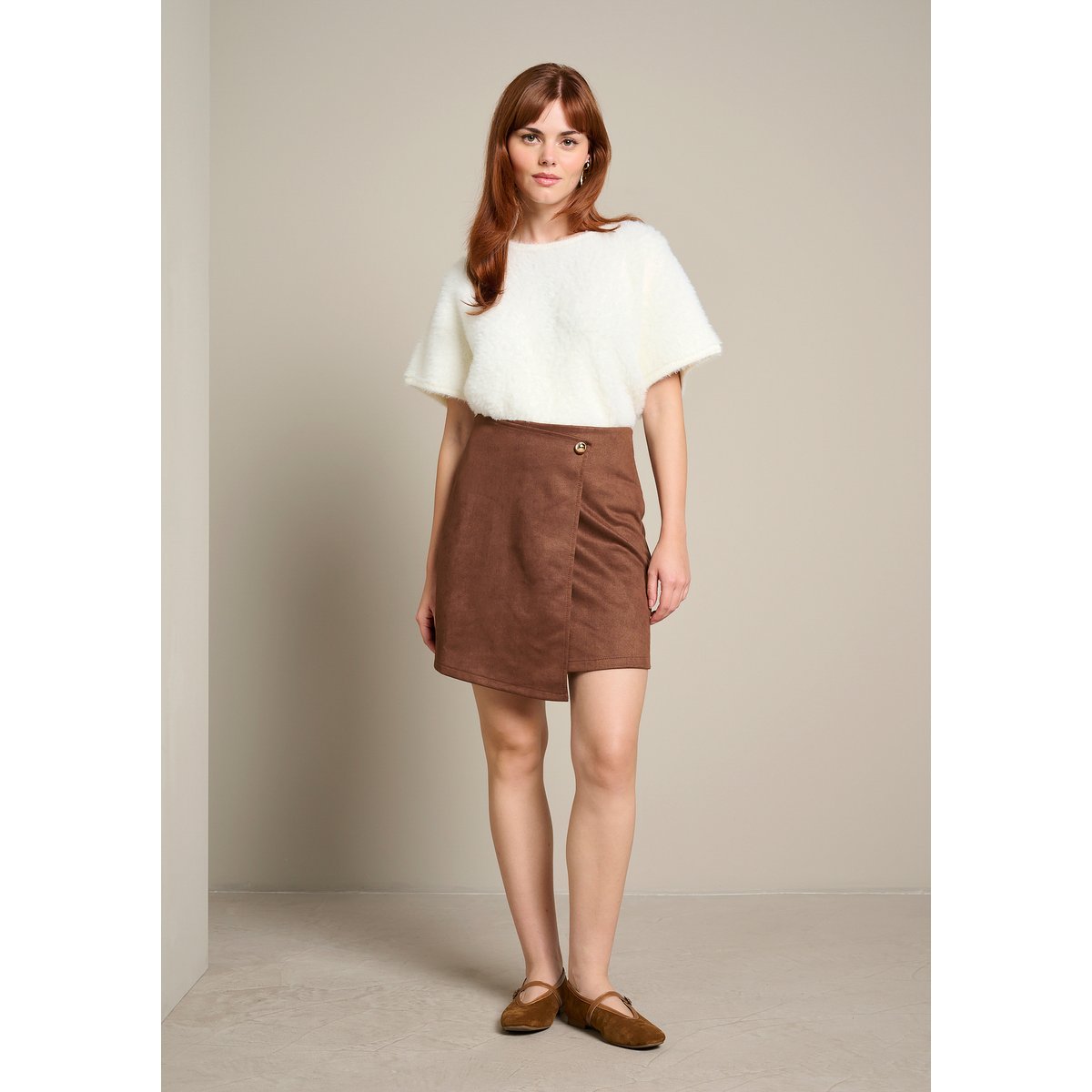 Mini-jupe effet suédine camel brun, LOLALIZA