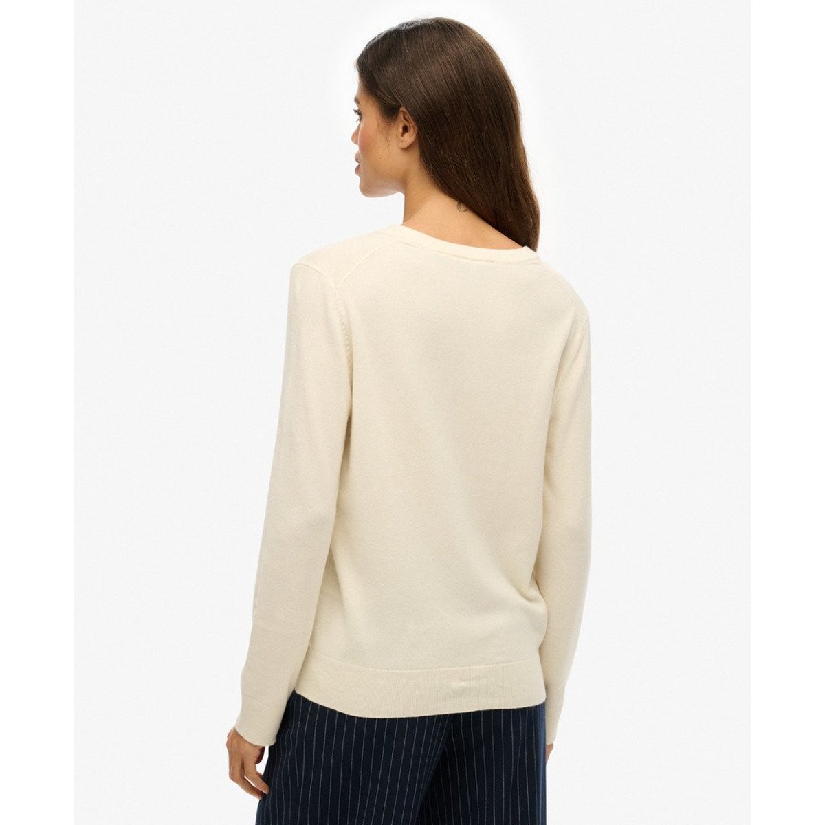 Pull à col en V classique crème chiné, SUPERDRY