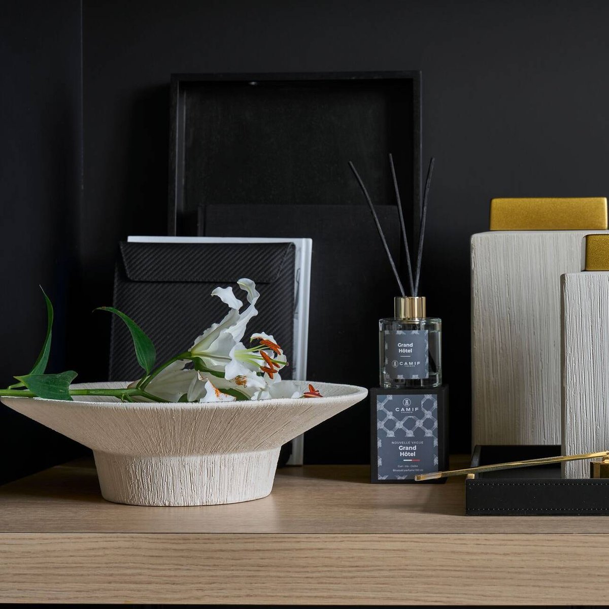 Centre de table céramique déco brossé 35 cm - SIDOINE blanc, CAMIF