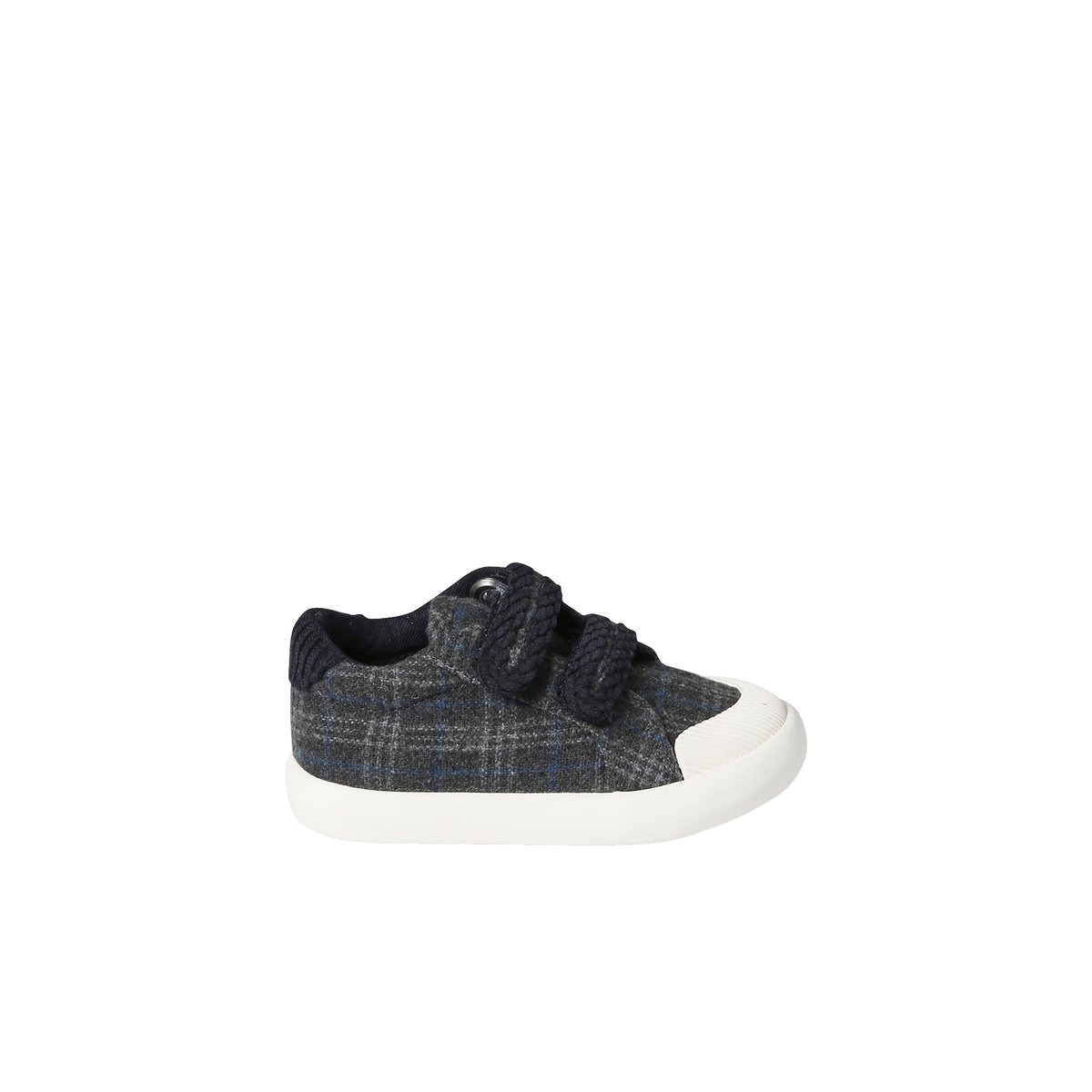 Baskets scratchées textile bébé carreaux gris, VERTBAUDET