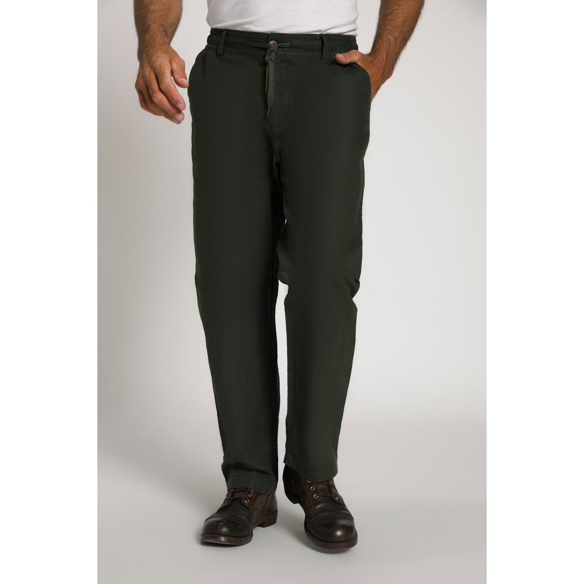 Pantalon en lin mélangé. Taille élastique. olive foncé, JP1880