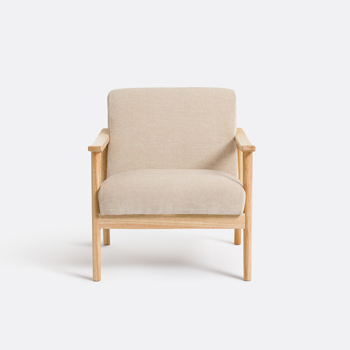 Fauteuil lounge en hévéa et velours texturé, EZRA ecru, LA REDOUTE INTERIEURS