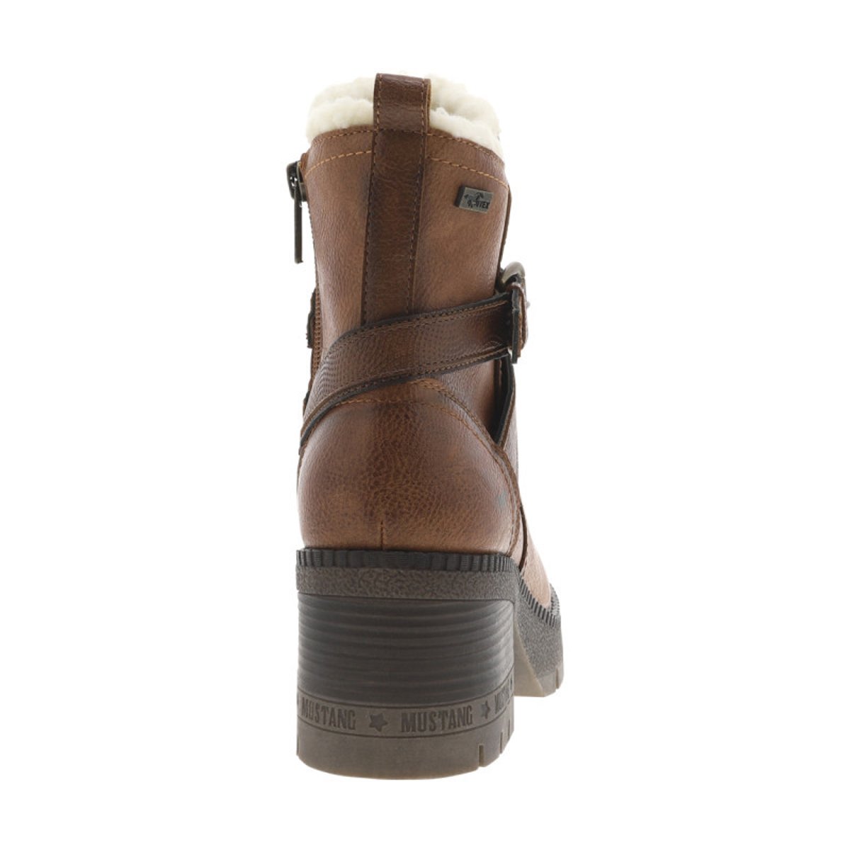 Boots grises à talon décroché moyen avec un zip et une boucle décorative cognac, MUSTANG