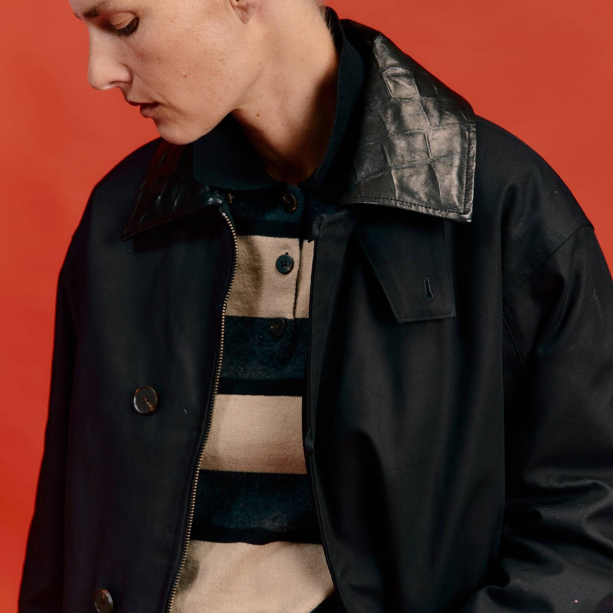 Parka matelassée contenant du coton avec col en cuir noir, MONOPRIX