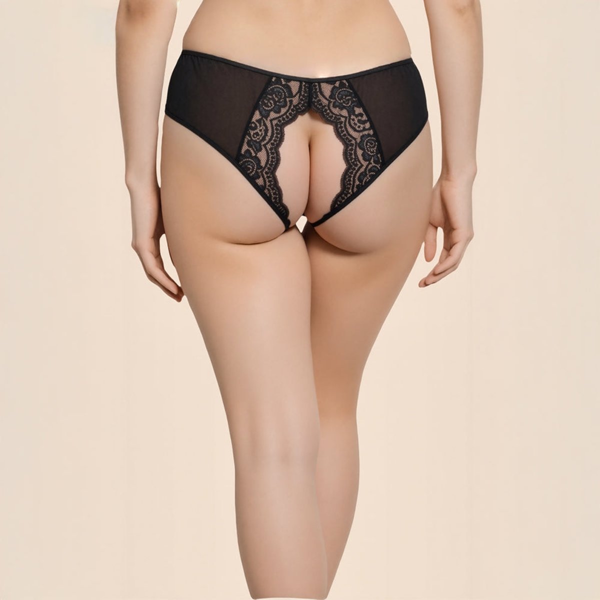 Culotte ouverte à dentelle Marguerite noir, PASSAGE DU DESIR LINGERIE